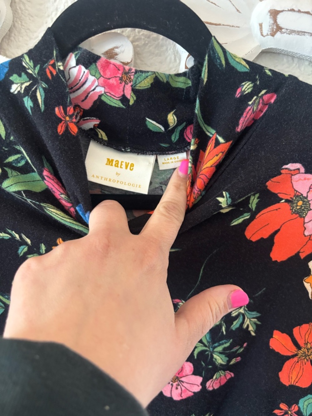Maeve Black Floral Mock-Neck Long Sleeve Top - Picture 2 of 4